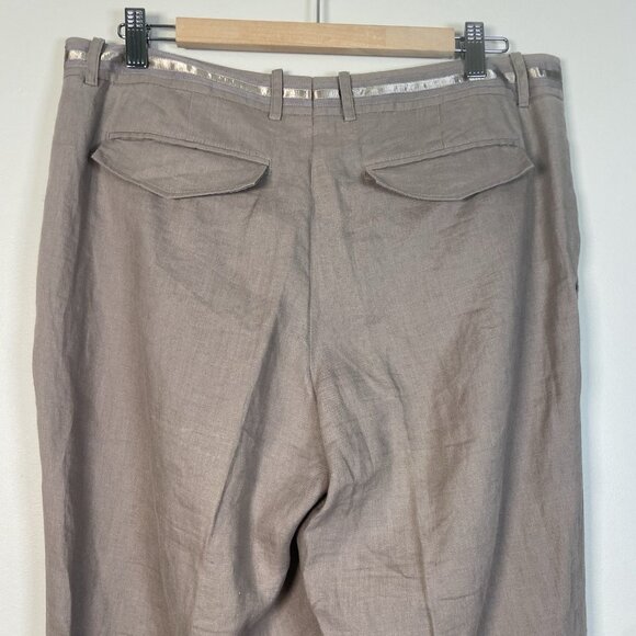 H&M Women’s Size 14 Pants 100% Linen Wide Leg Pockets Mid Rise Tan Taupe Office - Picture 4 of 10